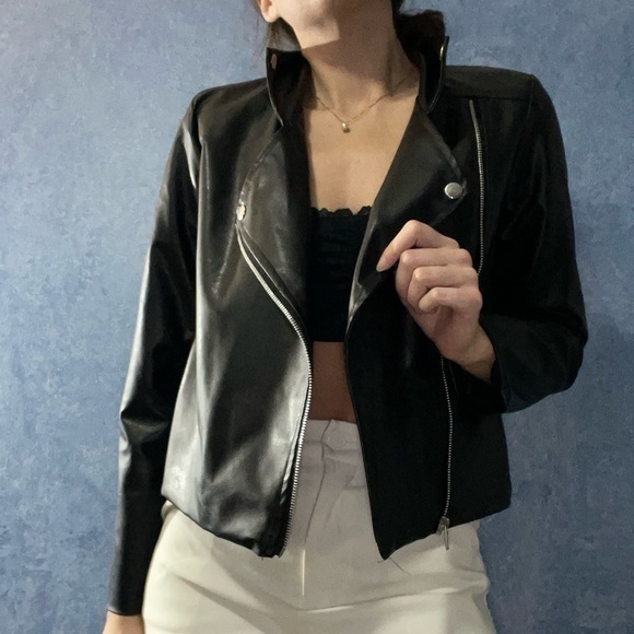 Black Vegan Leather Moto Jacket - Picture 1 of 4
